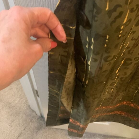 R&K ORIGINALS DRESS MAXI OLIVE GREEN/GOLD CHEETAH PRINT SLEEVELESS SZ 12 - Picture 7 of 8